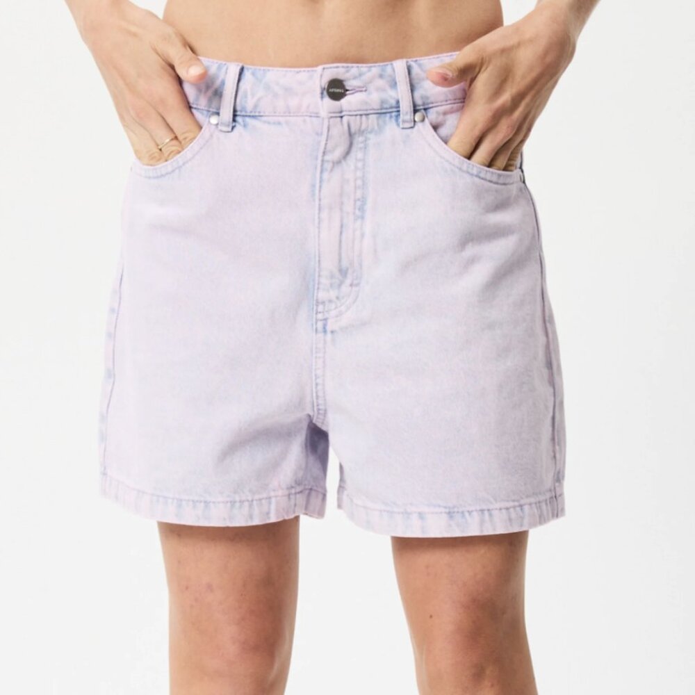 Afends Denim High Waisted Shorts Vintage Orchid Size 26